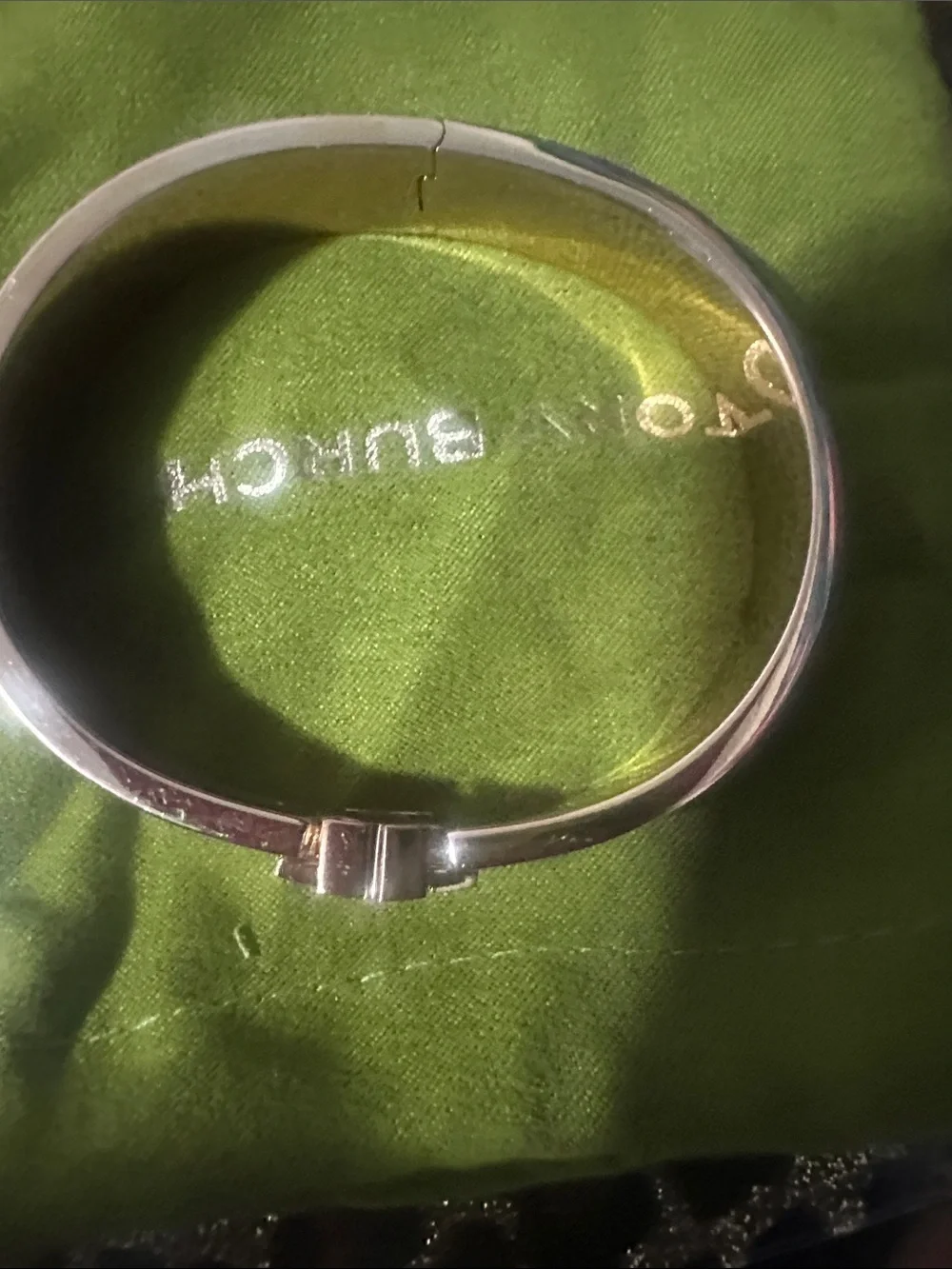 Tory Burch Gold-Tone Logo Hinge Bangle with White Inlay